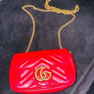 Gucci Red Crossbody Bag with Gold Chain